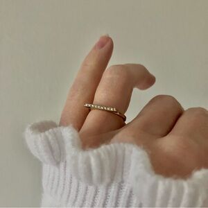 Gold & Diamond Bar Ring “Tyche” Rhinestone Fashion Elegant Stacking Neutral